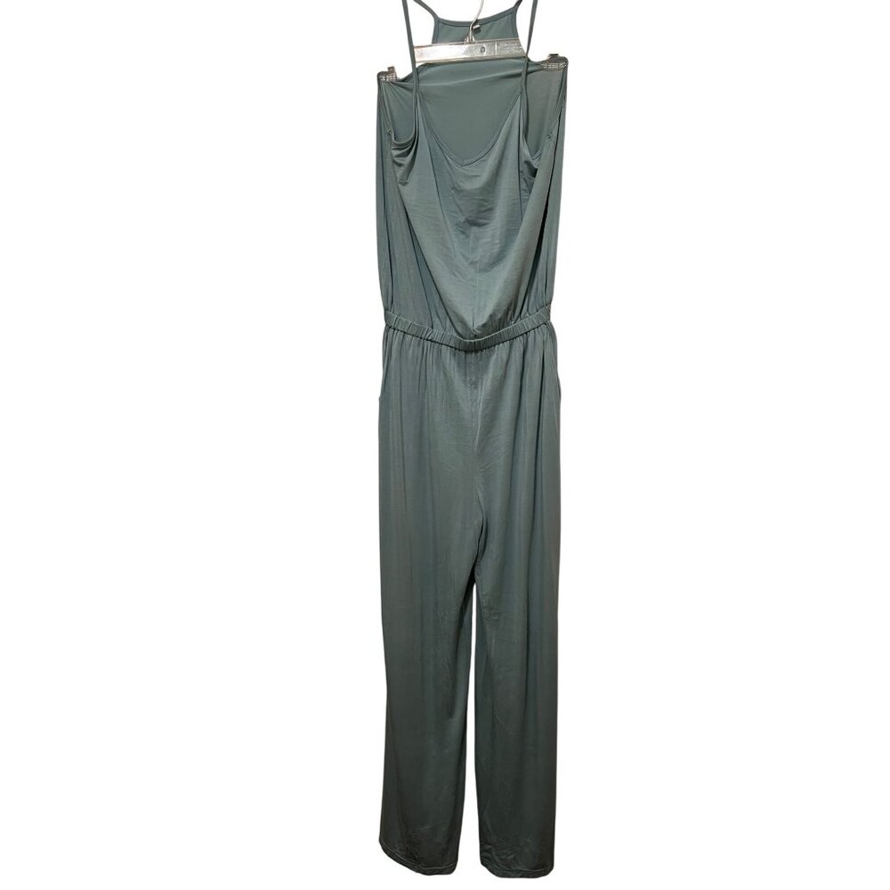 Light Blue Medium Sleeveless Jumper Stretch Pull on Pockets Wide LegsElastic Wai